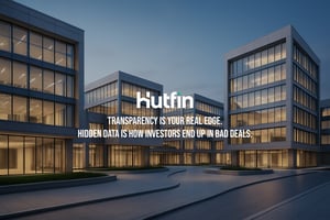 A modern commercial office complex with multiple glass buildings illuminated at dusk, featuring sleek architecture and clean lines around an open courtyard.