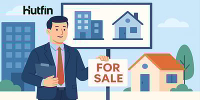 Flat-style digital illustration of a commercial real estate professional showcasing a property layout on a screen, symbolizing CRE technology and innovation.