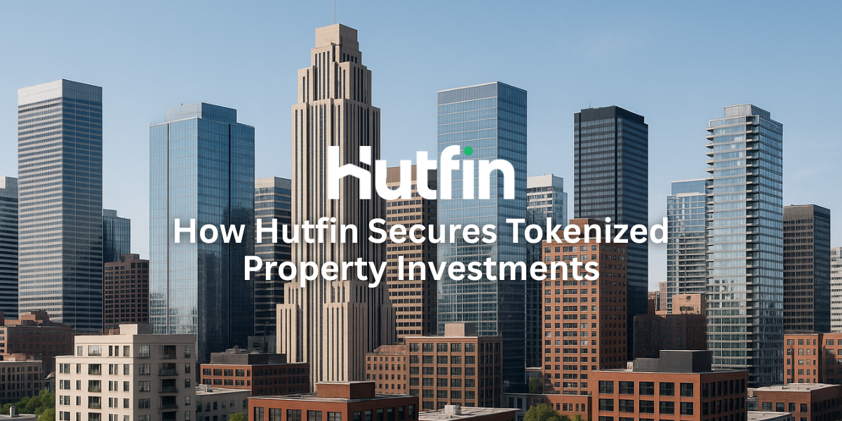 Panoramic city skyline featuring modern office towers, retail buildings, and apartments under clear daylight, symbolizing the real-world foundation of tokenized real estate investments secured by Hutfin.